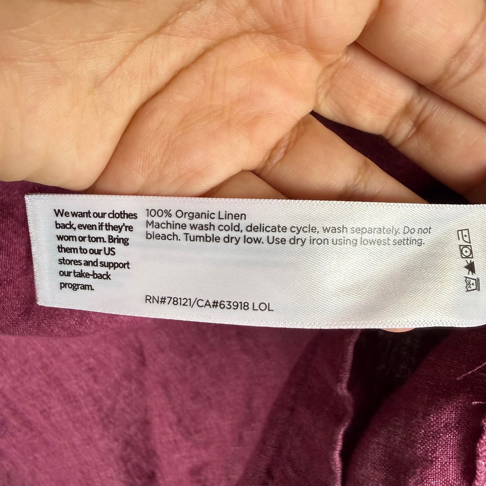 Eileen Fisher Organic Linen Button Down Tunic Top Plum Purple Womens Large L/G - Picture 3 of 8